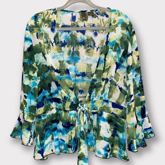 Y2K Sere Nade Blue Green Sheer Blouse - Picture 1 of 5